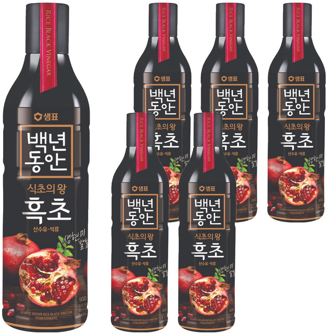 샘표 백년동안 현미발효 흑초 산수유 석류, 900ml, 6개