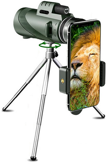 에이러블 B0144 FMC코팅 휴대용 망원경 소형 녹색 12X50 표준+휴대폰 클립+삼각대 세트, 20mm