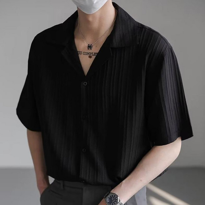 인피어스 남성용 오픈 카라 반팔 셔츠 I263-114