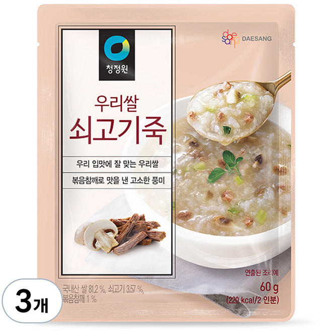 청정원 우리쌀 쇠고기죽, 60g, 3개