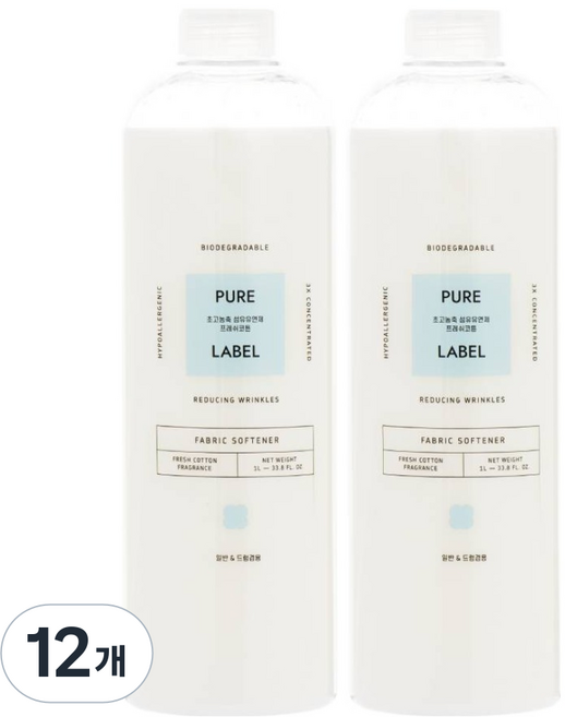 퓨어라벨 초고농축 섬유유연제 프레쉬코튼, 12개, 1L
