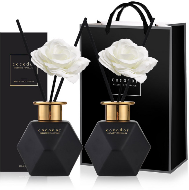 코코도르 블랙골드 에디션 디퓨저 2p + 비누꽃 스틱 2p 세트, 퓨어코튼, 400ml, 1세트