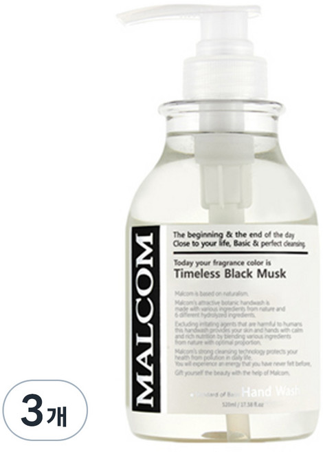 Malcolm Timeless 黑麝香洗手液, 520ml, 3個