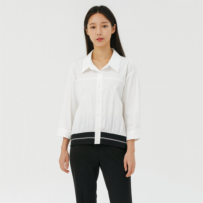 OLIVE DES OLIVE 女士下擺鬆緊帶七分袖罩衫