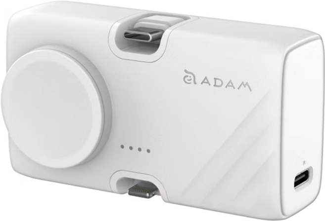 ADAM elements 亞果元素 三合一 折疊口袋行動電源 5000mAh USB-C + Lightning + Apple Watch, GRAVITY 3, 白色