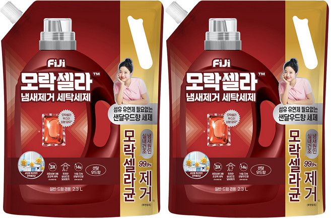 피지 모락셀라 섬유유연제 필요없는 실내건조 냄새제거 세탁세제 샌달우드향 리필, 2.3L, 2개