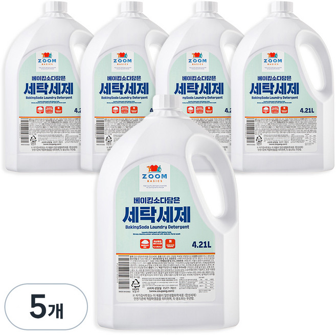 줌 베이직 베이킹소다 담은 액체 세탁세제, 4.21L, 5개