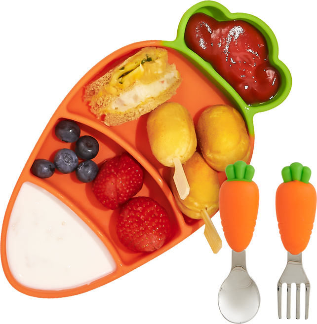 리틀클라우드 당근 흡착식판 세트, 혼합색상, 식판 + 스푼 + 포크, 1세트