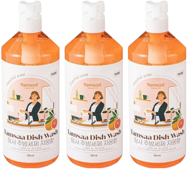 Tamsaa 蔬果碗盤清潔液 葡萄柚香, 750ml, 3瓶