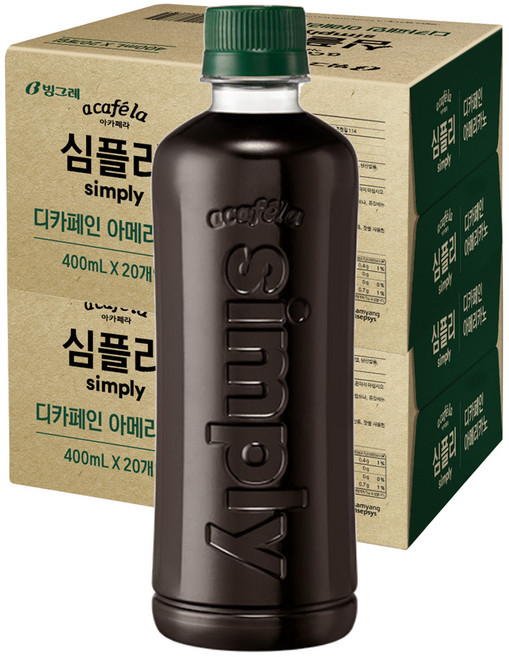 아카페라 심플리 디카페인 아메리카노 무라벨, 400ml, 40개