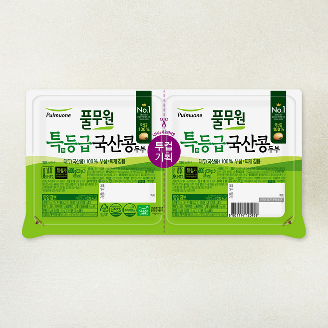 풀무원 특등급 국산콩 두부 부침찌개 겸용, 300g, 2개입