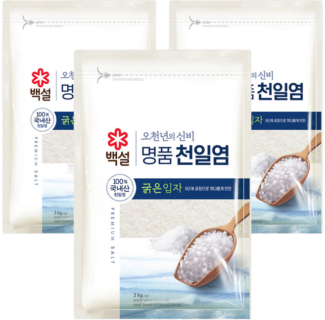 백설 오천년의 신비 명품 천일염 굵은입자, 3개, 3kg