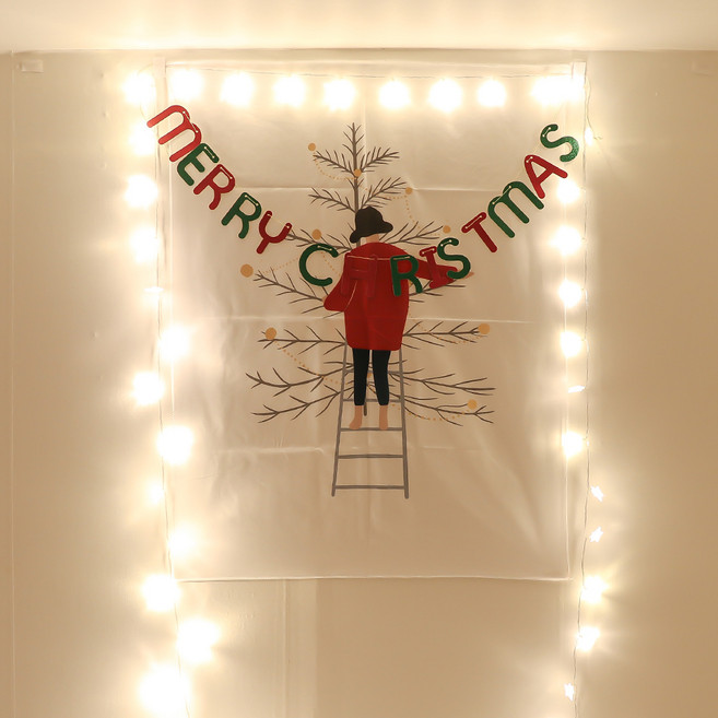 아스파시아 크리스마스 패브릭 포스터 + LED 별전구 + 글자 가랜드, 겨울일상, 73 x 95 cm