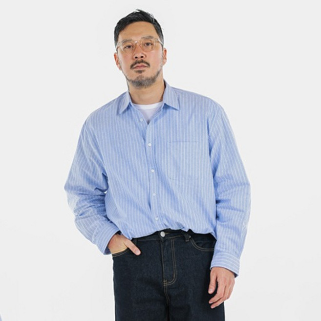 빅이지 남성용 오버핏 하우스 스트라이프 셔츠