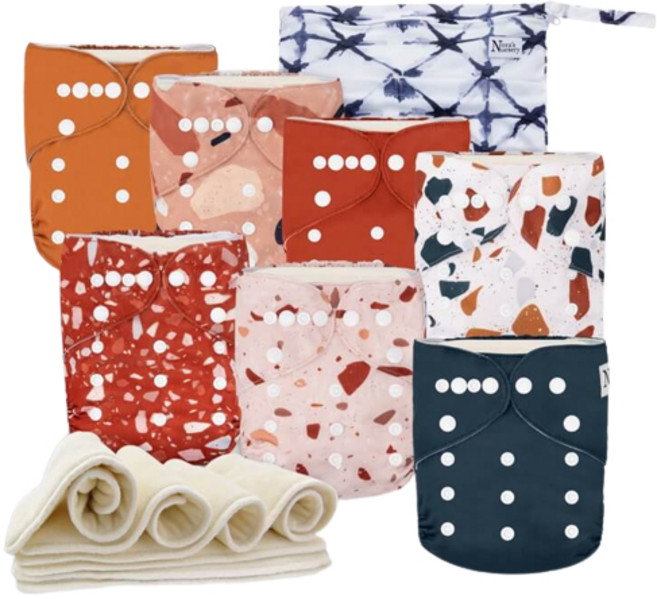 Nora's Nursery 成長型口袋式布尿布 7件組送收納袋+尿墊 竹碳纖維吸濕除臭 適用4.5公斤-16公斤, 意式水磨石, 1組