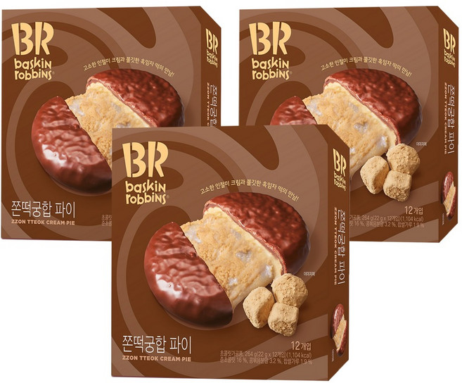 배스킨라빈스 쫀떡궁합 파이, 264g, 3개