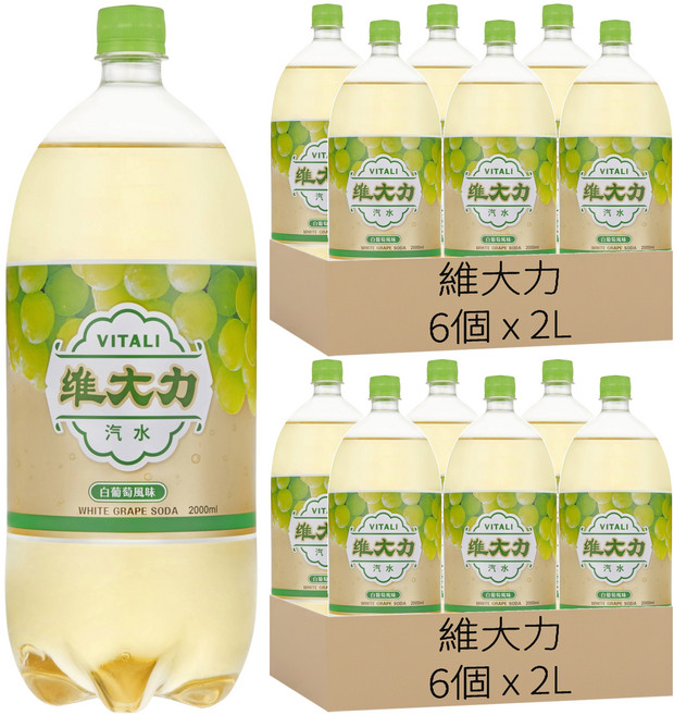 維大力 白葡萄風味汽水, 12個, 2L
