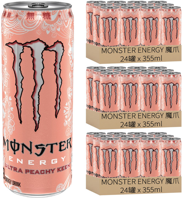 MONSTER ENERGY 魔爪 超越蜜桃閃耀碳酸能量飲料, 72罐, 355ml
