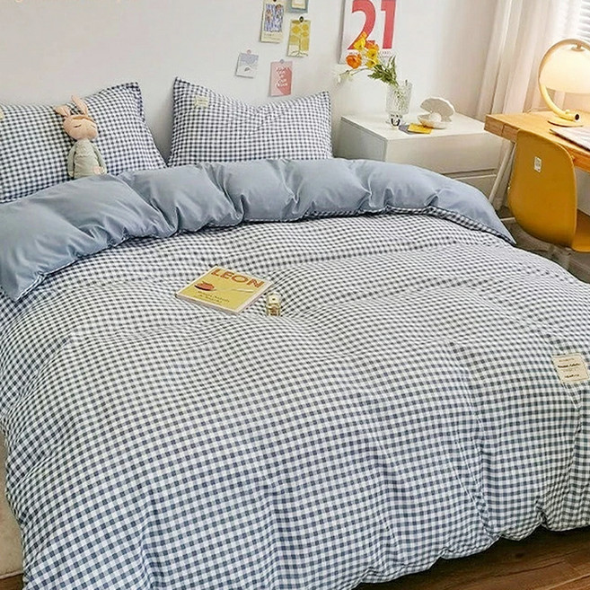 雲朵格子 雙人鋪棉兩用被 QUILT-CF, 雲朵格子 藍色