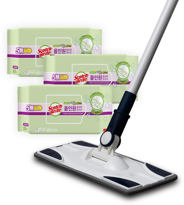 스카치브라이트 베이직 막대걸레 표준형 + 물걸레 청소포 표준형 25매 3개, 1세트