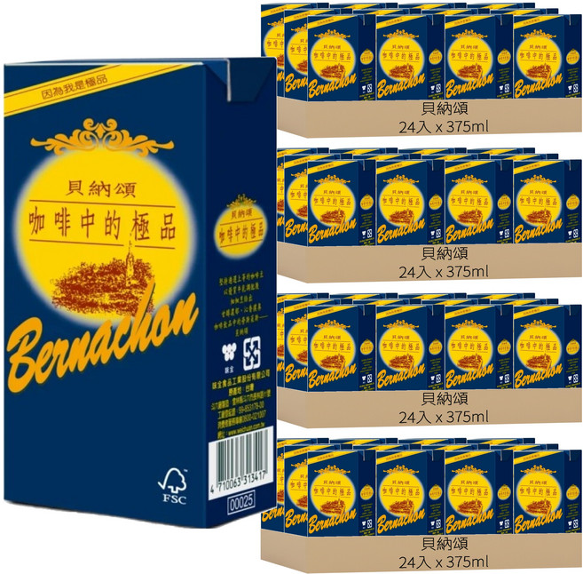 貝納頌 原味拿鐵, 375ml, 96入