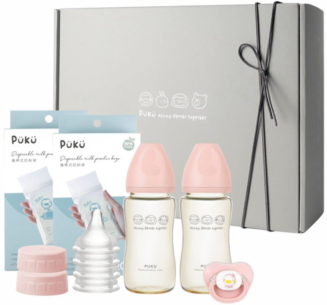 PUKU 藍色企鵝 飽飽歐蕾 PPSU經典禮盒, 霧粉色, 1盒