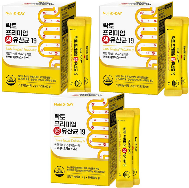 뉴트리디데이 락토 프리미엄 생유산균 19, 60g, 3개