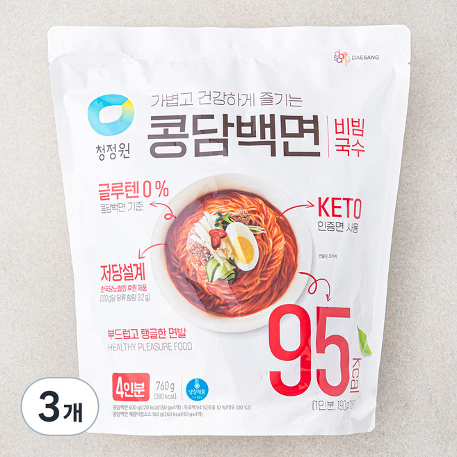 청정원 콩담백면 비빔국수 4인분, 760g, 3개