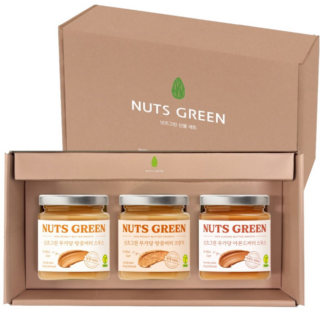 넛츠그린 무가당 견과버터 스프레드 3종 선물세트, 600g, 1세트