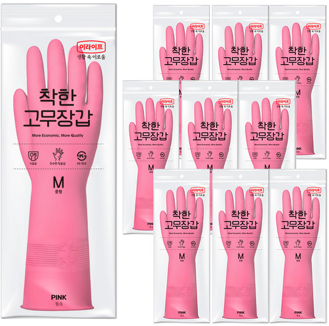롯데이라이프 착한 고무장갑, 핑크, 중(M), 10세트