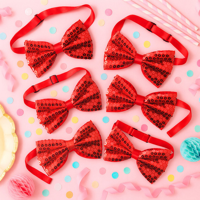 파티쇼 럭셔리 양면 나비 넥타이, 레드, 6개