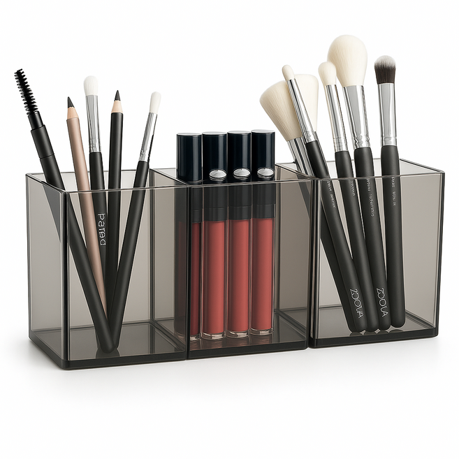 피앤케이 메이크업 브러쉬 보관함 3구, 그레이, 1개