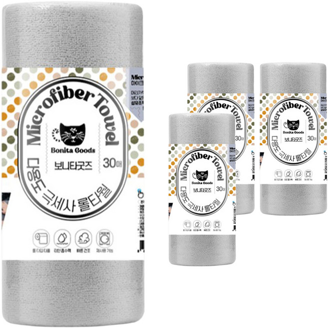 보니타굿즈 다용도 극세사 롤 행주타올 회색 30 x 30 cm, 30개, 4개