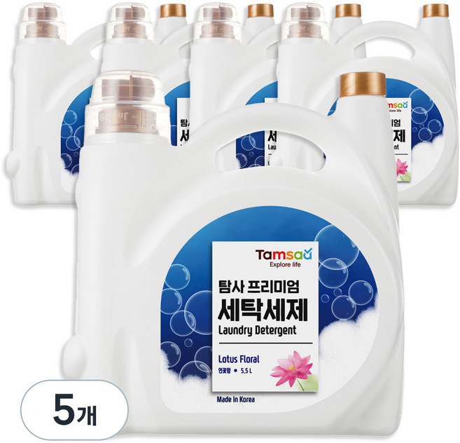 탐사 프리미엄 온가족 액체 세탁세제, 5.5L, 5개
