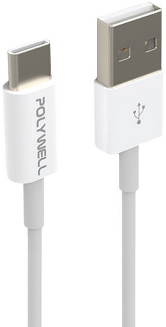 POLYWELL 寶利威爾 Type-A-C快充線, 100cm, 白色, 1條