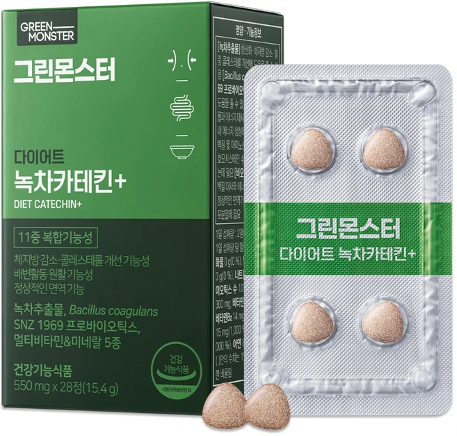 그린몬스터 다이어트 녹차카테킨 플러스, 28정, 15.4g, 1개 - 쿠팡