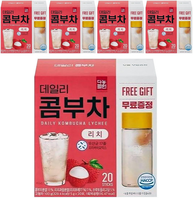 Danongwon 乳酸菌康普茶 + 瓶子 荔枝, 20包, 5g, 5盒