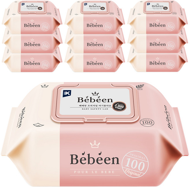 베베앙 오리지널 유아물티슈 캡형, 52g, 100매, 10개