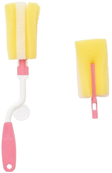西松屋 Smart Angel 替換式旋轉海綿奶瓶刷 + 替換頭, 黃色 + 白色 + 粉色, 1組
