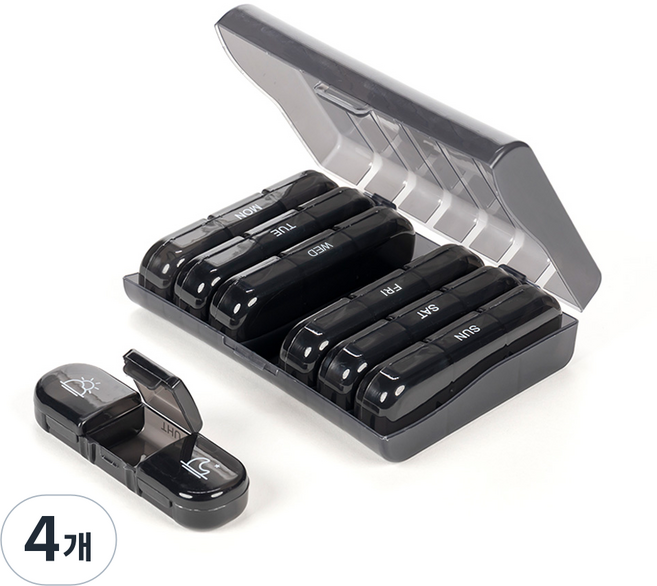 탐사 요일별 휴대용 알약케이스 21칸 블랙, 4개