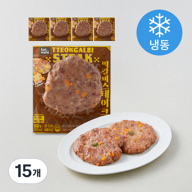 잇메이트 떡갈비 스테이크 체다치즈 (냉동), 100g, 15개