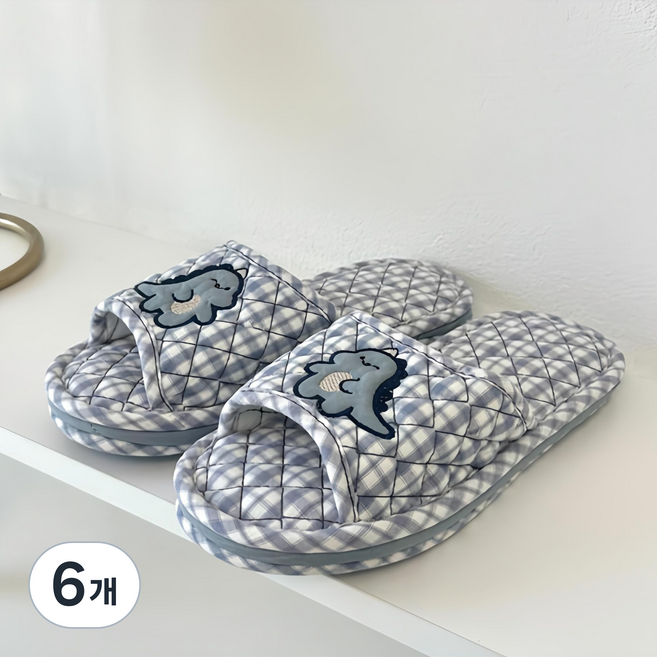 제이드슈 3중 쿠션 면 실내 슬리퍼, 공룡네이비, 6개