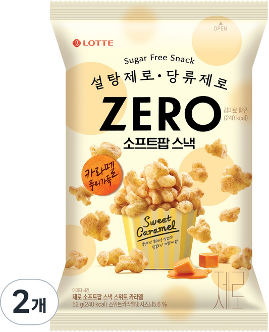 롯데제로 소프트팝 스낵 스위트 카라멜, 2개, 52g