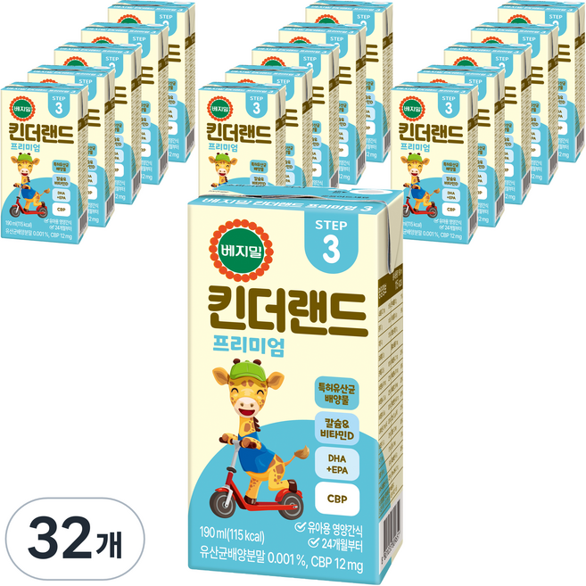 베지밀 유아용 뉴 킨더랜드 프리미엄3 미드 두유, 190ml, 32개