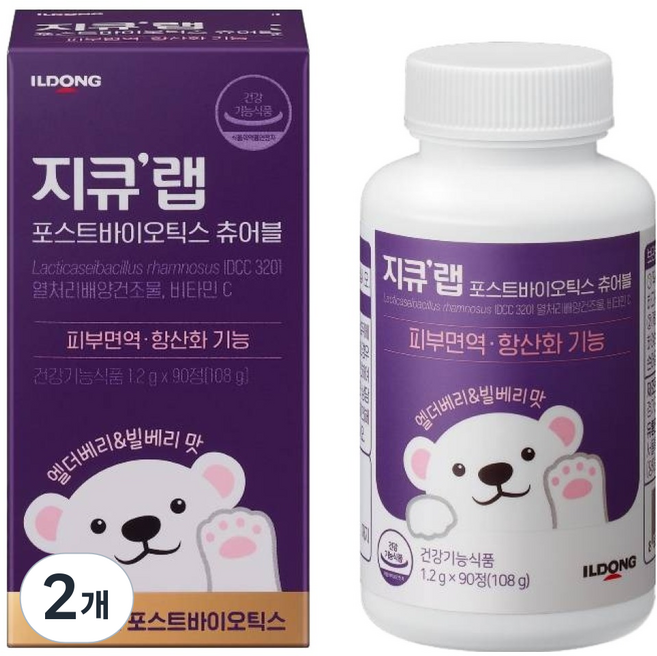 지큐랩 포스트바이오틱스 츄어블 108g, 90정, 2개