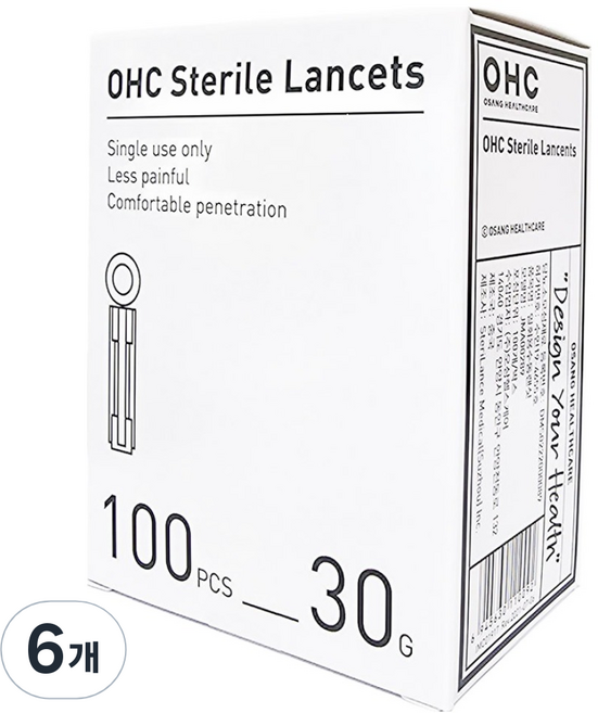 오상헬스케어 멸균 란셋 30G 채혈침, 6개, 100개입