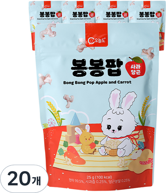 오늘도 봉봉팝 유기농쌀과자, 사과 + 당근 혼합맛, 25g, 20개