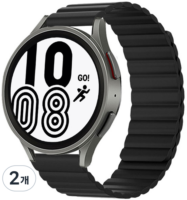 루아러블 갤럭시워치 호환 자석 실리콘 마그네틱 스트랩, 블랙, 2개