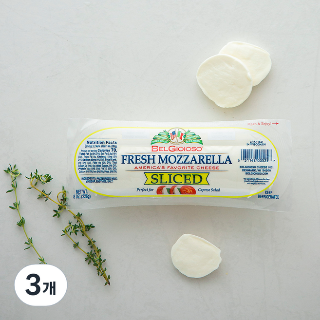벨지오 모짜렐라 로그슬라이스, 226g, 1개입, 3개