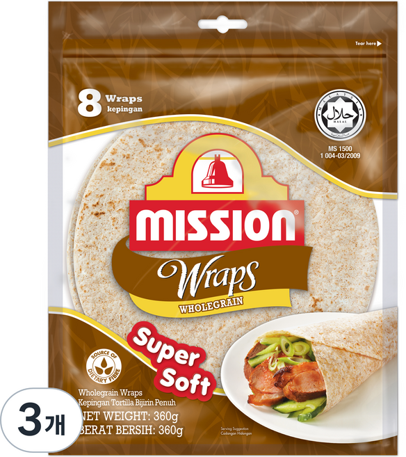 mission Foods 全麥墨西哥捲餅 8片, 3個, 360g